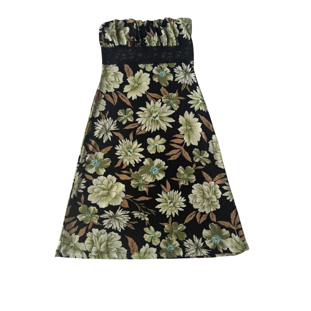 Y2K Lipstick Floral Strapless Midi Dress Black Green Size S
